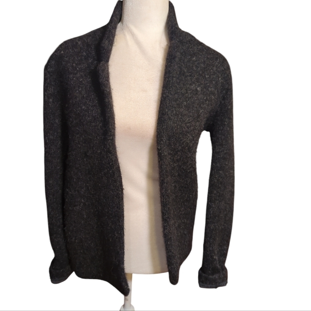 Alpaca blend Quiet Luxury deep charcoal gray soft Open-Front Cardigan Sz M - Picture 7 of 9